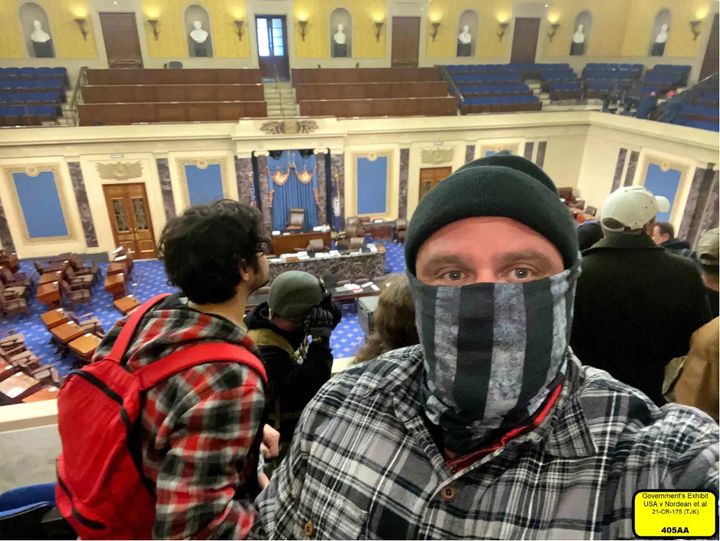 Joe Biggs inside the Senate gallery on Jan. 6, 2021.
