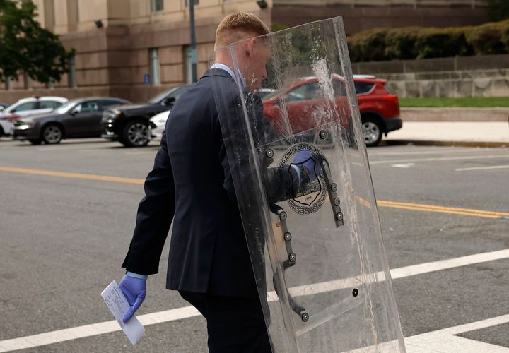 A Capitol Police riot shield became a piece of evidence in the Proud Boys' trial.
