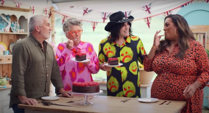 Paul Hollywood, Prue Leith, Noel Fielding and Alison Hammond in the Great British Bake Off tent
