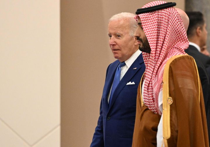 President Joe Biden and Saudi Crown Prince Mohammed bin Salman arrive to take a photo during the "GCC+3" (Gulf Cooperation Council) meeting at a hotel in Jeddah, Saudi Arabia, July 16, 2022.