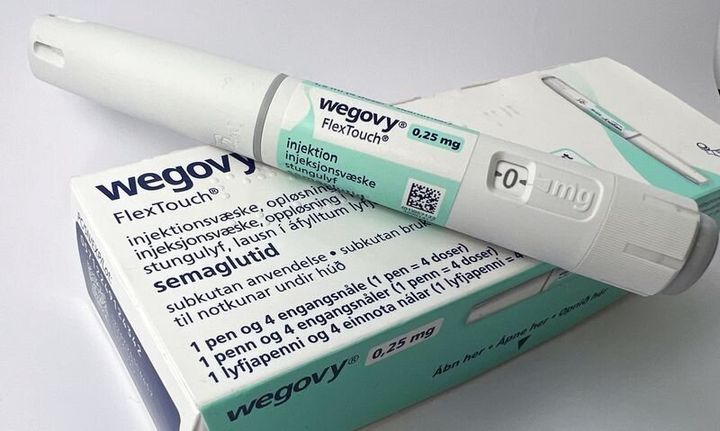A 0.25 mg injection pen of Novo Nordisk's weight loss drug Wegovy is seen in this photo illustration on September 1, 2023 in Oslo, Norway.