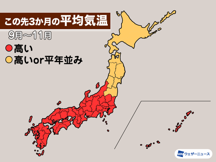 この先3か月の平均気温