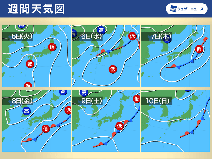 週間天気図 5日(火)〜10日(日)