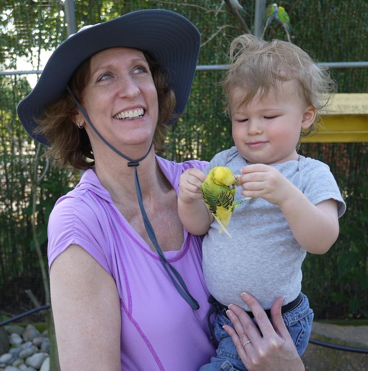 The author, who is freaked out by birds, and her son, Leo, when he was a toddler.