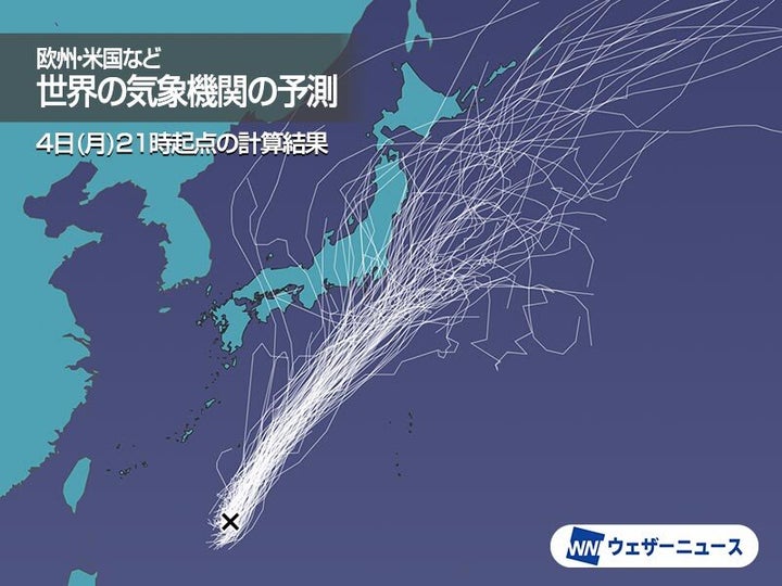 参考 世界各国の気象機関が計算した進路のシミュレーション結果