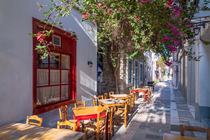 This is a photo on the old town on Nafplio, Greece in the summer
