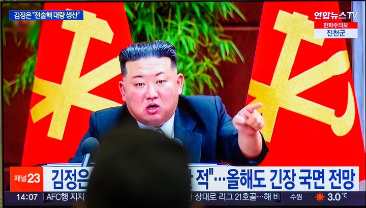 North Korean leader Kim Jong-un during a news program at the Yongsan Railway Station in Seoul.