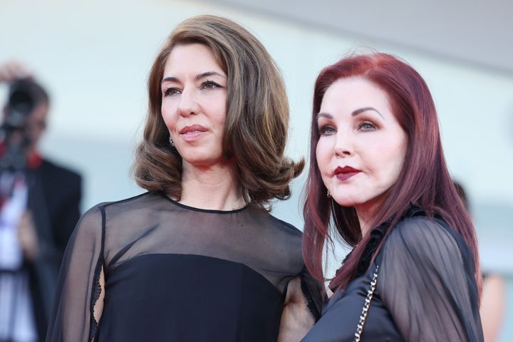 Director Sofia Coppola and Priscilla Presley attend Monday's premiere of "Priscilla" at the 2023 Venice International Film Festival.