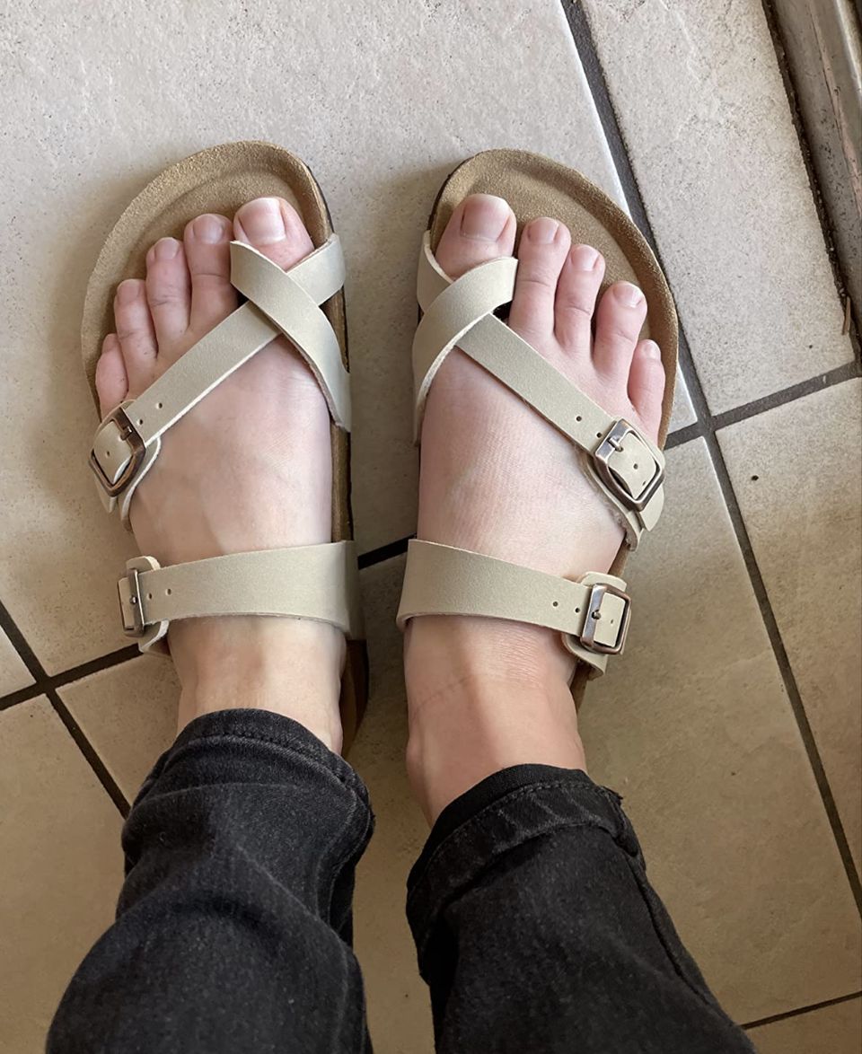 A pair of comfy open-toed sandals with arch support