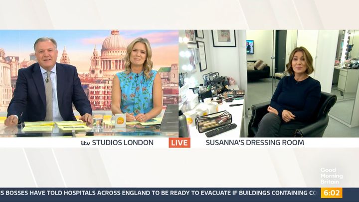 Ed Balls and Charlotte Hawkins speaking to Susanna Reid at the beginning of Wednesday's Good Morning Britain