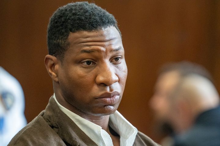 Jonathan Majors is seen in court during a hearing in his domestic violence case on June 20 in New York.