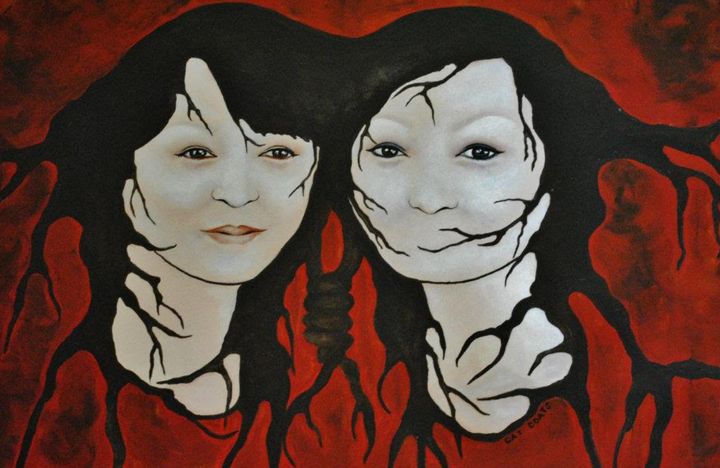 A painting titled "There Are No Words" that the author finished after meeting her twin.