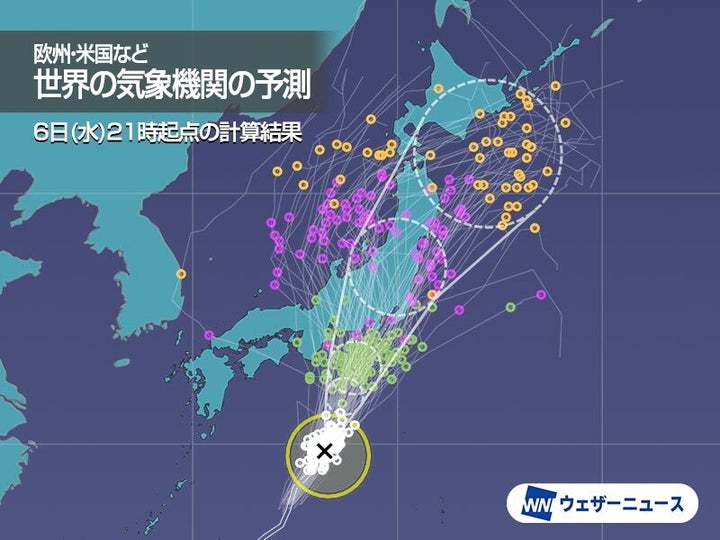 参考 世界各国の気象機関が計算した進路のシミュレーション結果