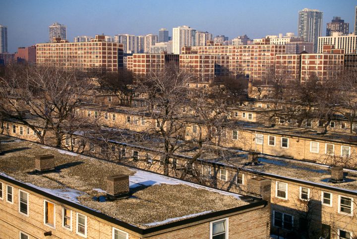 A photo of Cabrini-Green, a low-income housing project in Chicago.