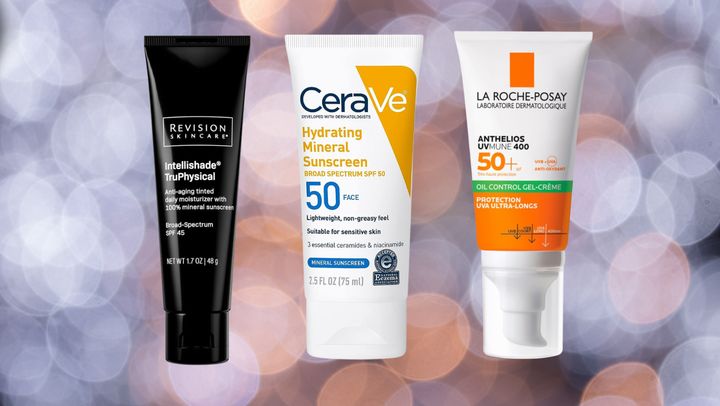 Revision Skincare Intellishade TruPhysical sunscreen, Cerave Hydrating Mineral Sunscreen, La Roche-Posay Anthelios oil control sunscreen.