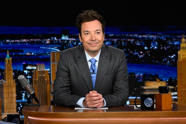 Jimmy Fallon at his desk in May 2023.