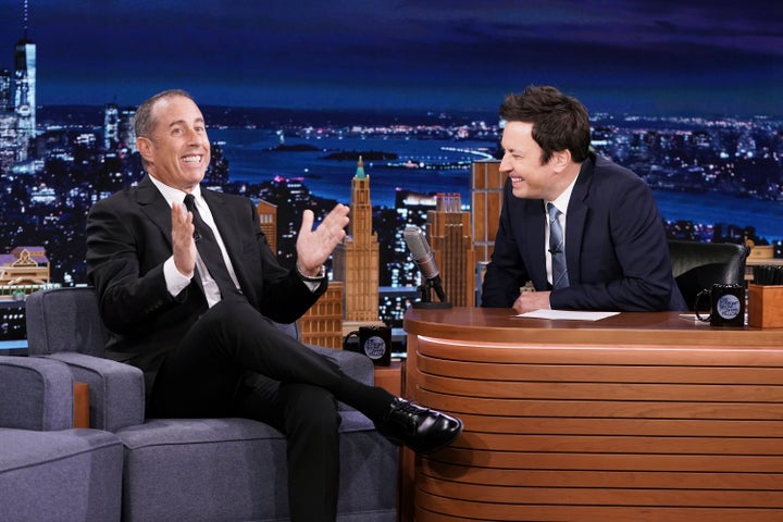 Jimmy Fallon interviews Jerry Seinfeld on "The Tonight Show" in October 2021.