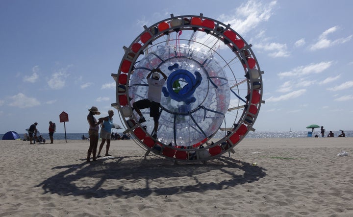 Florida Man Rescued AGAIN While Attempting To Cross Atlantic In Floating Hamster Wheel 1 Reza Baluchi's so-called Hydro Pod is seen ahead of a 2016 attempt to reach the Caribbean from Florida.