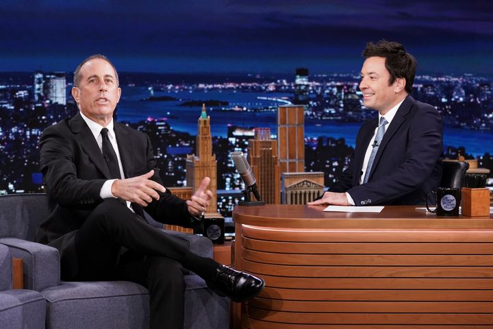Jimmy Fallon interviews Jerry Seinfeld on "The Tonight Show" in October 2021.