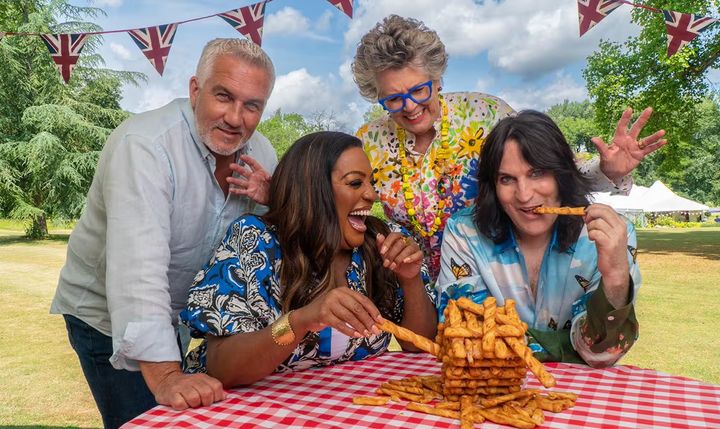 Alison with Paul Hollywood, Prue Leith and Noel Fielding on Bake Off