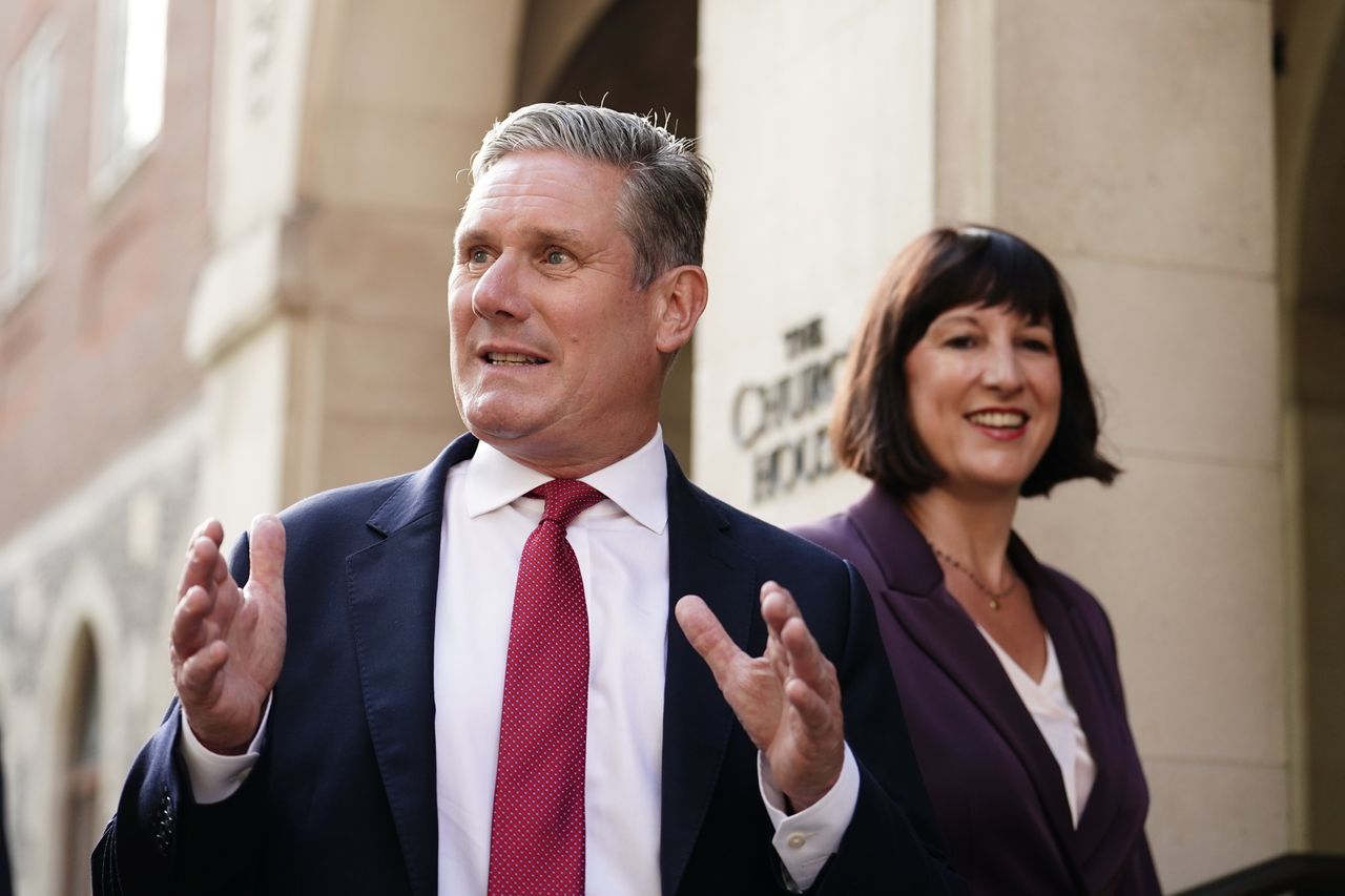 Keir Starmer arrives for the first meeting of his new shadow cabinet with shadow chancellor and key lieutenant, Rachel Reeves.
