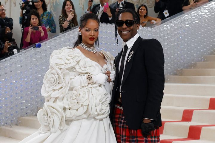 Rihanna and A$AP Rocky are pictured at the Met Gala in New York on May 1.