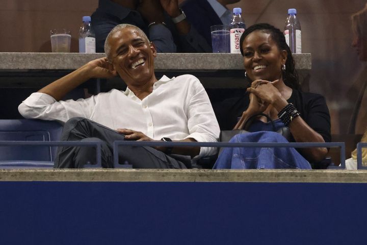 Former President Barack Obama and his wife Michelle were on hand to watch Coco Gauff take on Laura Siegemund during the U.S. Open on Aug. 28, 2023, in New York City. (AP Photo/Jason DeCrow)