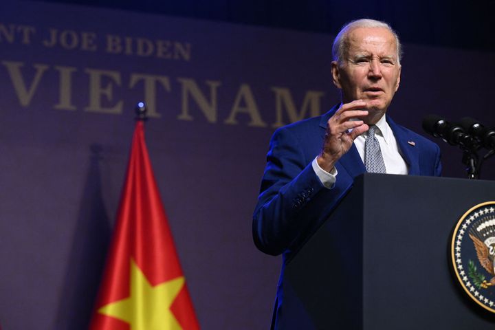 President Joe Biden holds a press conference in Hanoi on September 10, 2023, on the first day of a visit in Vietnam. Biden travels to Vietnam to deepen cooperation between the two nations, in the face of China's growing ambitions in the region.