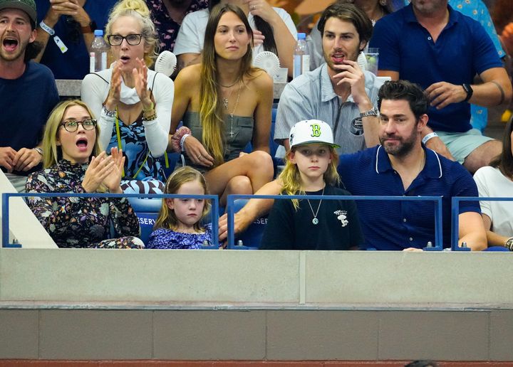 Blunt could be seen reacting to the on-court action at New York’s Arthur Ashe Stadium with enthusiasm.
