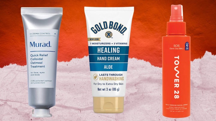 Murad's colloidal oatmeal treatment, Gold Bond's healing hand cream and Tower 28's soothing facial spray.