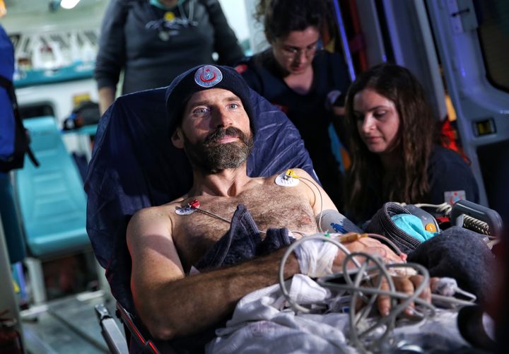 American explorer Mark Dickey, who was trapped underground in a cave, is transported to an ambulance on a stretcher after he was rescued in Mersin, Turkey on Sept. 12, 2023.