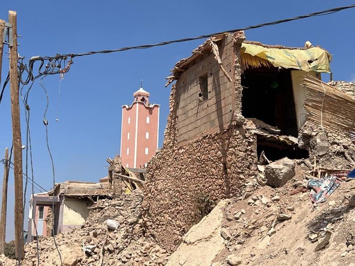 A view of destroyed buildings as search and rescue efforts continue after 7 magnitude earthquake in Ait Othmane town of Boulemane, Morocco on September 12, 2023. 