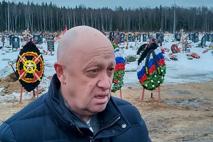 The late Wagner Group head Yevgeny Prigozhin, pictured here in 2022 attending the funeral of a fighter who died in Ukraine at the Beloostrovskoye cemetery outside St. Petersburg. The Wagner Group has been active in Africa, raising concerns it is being used by Russia to extend its influence on the continent.
