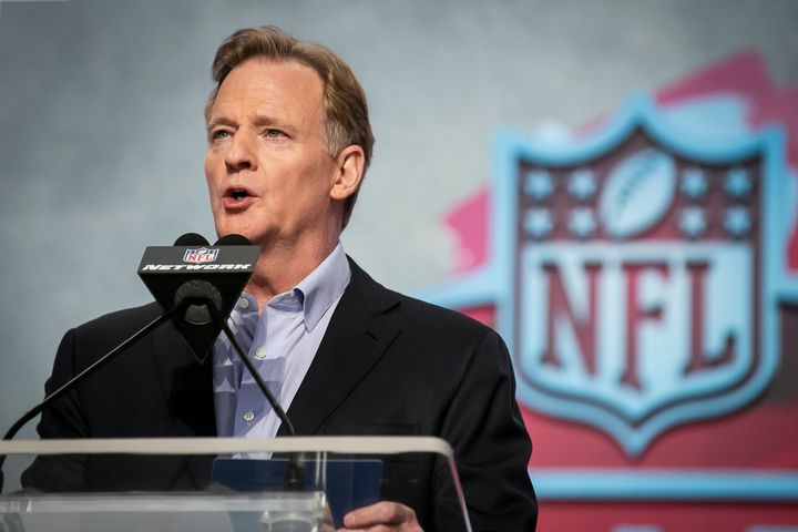 NFL Commissioner Roger Goodell. Trotter alleges in his lawsuit that the league retaliated against him for challenging Goodell’s “deplorable record on hiring, retaining and advancing Black leaders across the organization including in the NFL newsroom.”