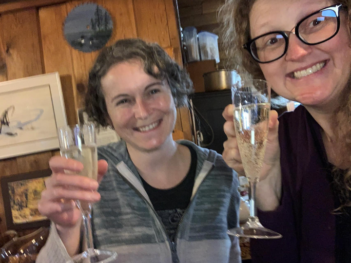 The author (right) and Trish Ruebottom, the co-author of the seven-year study of the sex industry, celebrating their research being published in Administrative Science Quarterly.