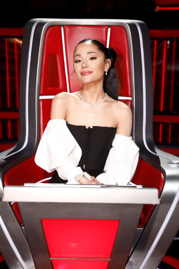 Ariana Grande on the set of The Voice in 2021