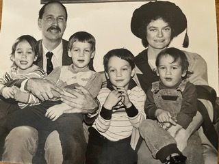 The author with Lee and their sons in 1985. "That was the day my Ph.D. was conferred by Lancaster University (in the U.K.)," she writes.