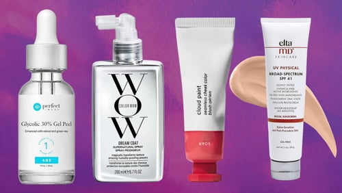 A glycolic acid peel, a moisture-repelling spray for hair, Glossier's Cloud Paint cream blush and a tinted sunscreen.