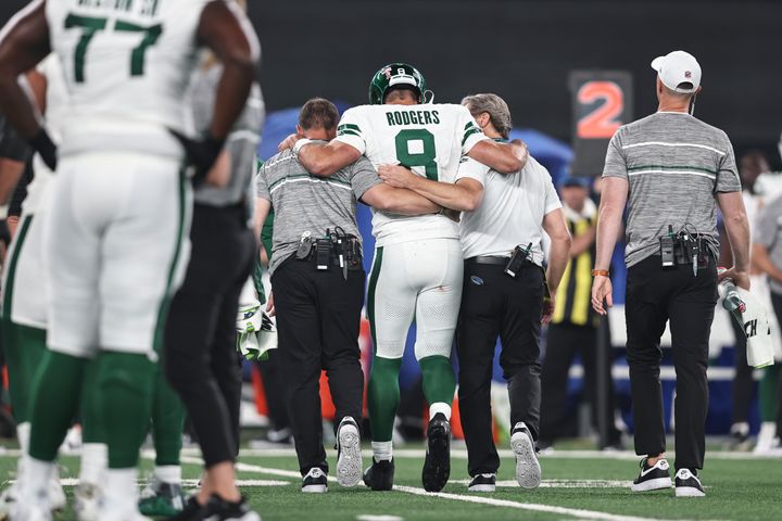 New York Jets quarterback Aaron Rodgers tore his left Achilles tendon this week and will miss the rest of the season.