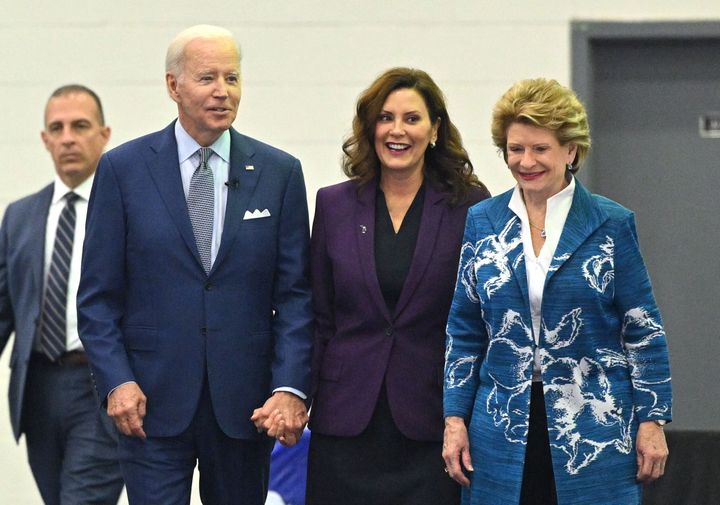 President Joe Biden is not facing a primary challenge from Michigan Gov. Gretchen Whitmer (center) or any other serious Democratic politician.
