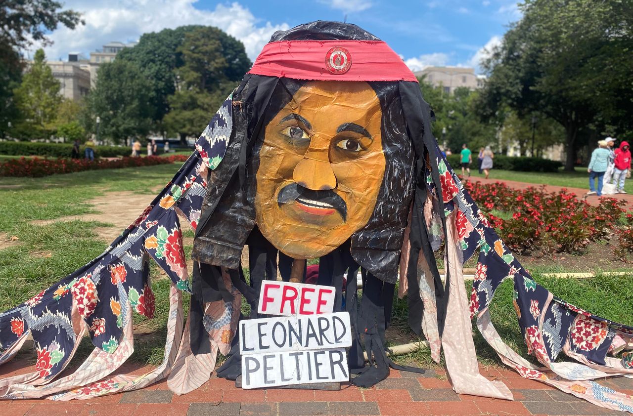 A display in support for Leonard Peltier.