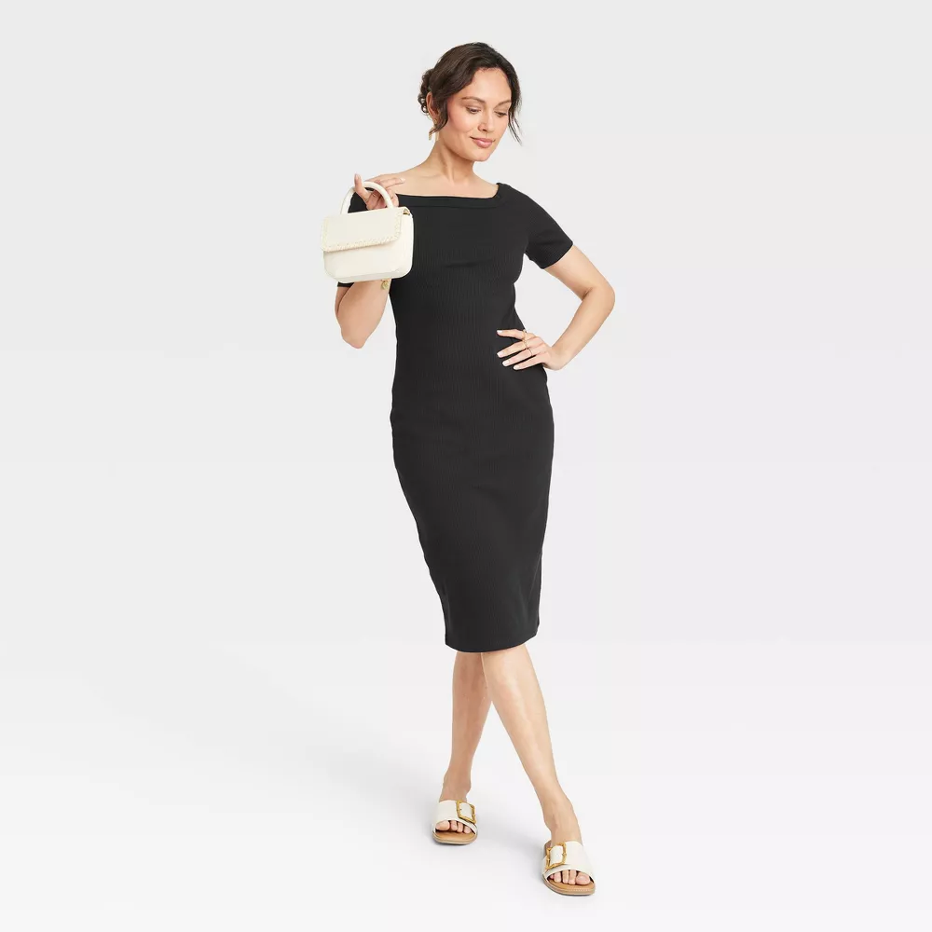 white strapless midi dress Horizon Textured Collar Size:15.5
