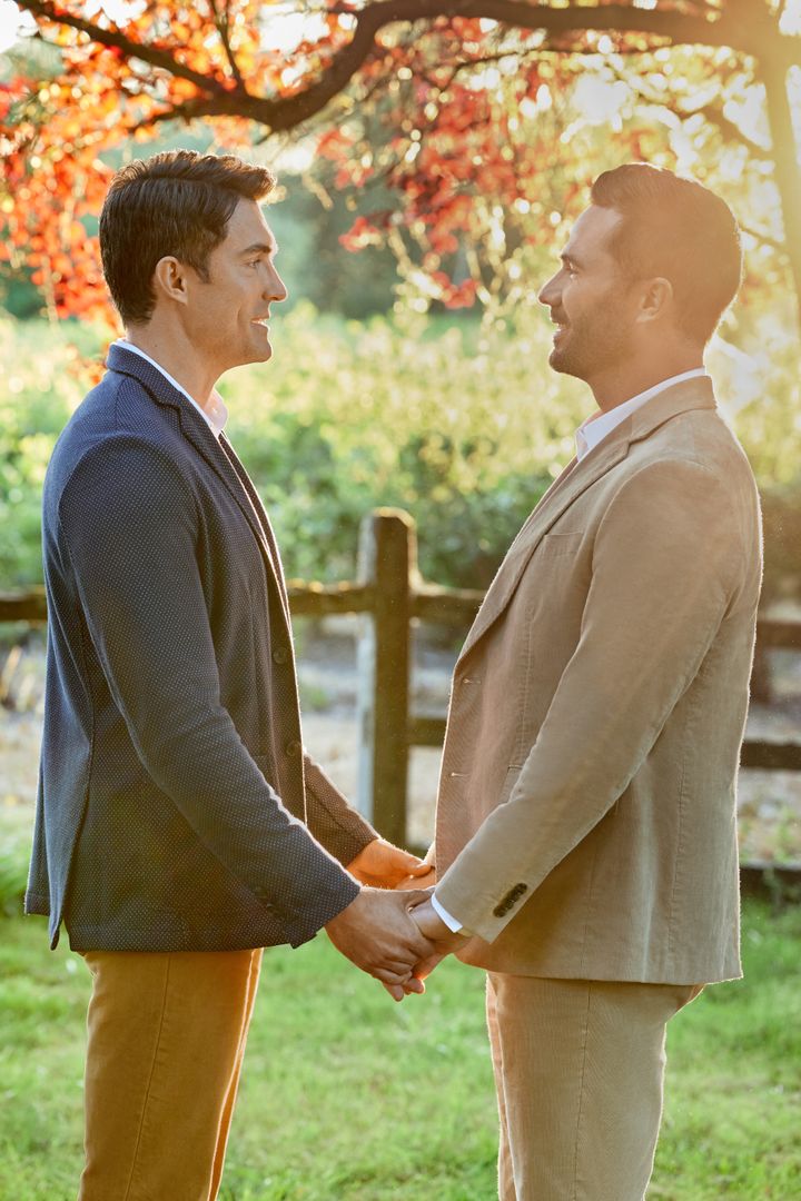 “Hallmark is absolutely making efforts to create queer content, and I applaud them for that,” said Luke Macfarlane (right, with co-star Peter Porte).