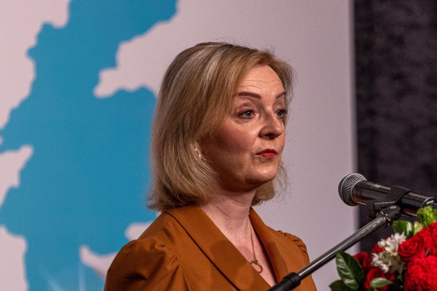 Liz Truss giving a speech in Taiwan earlier this year. 