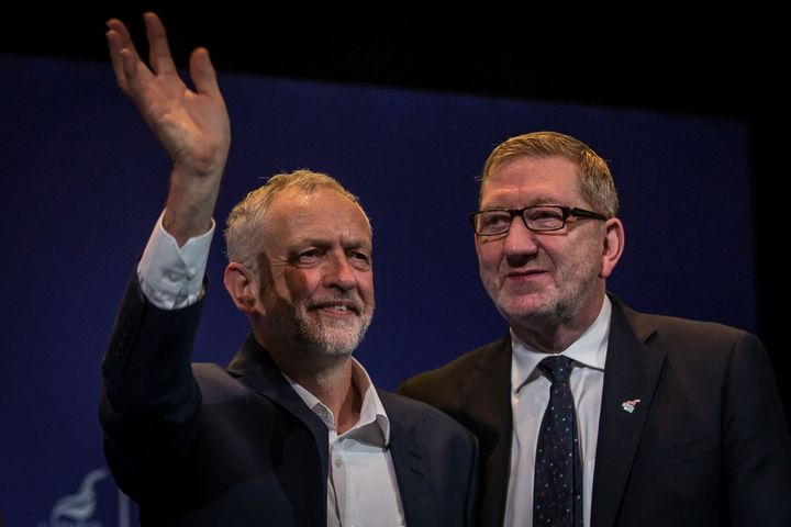Jeremy Corbyn and Len McCluskey at a Unite policy conference in 2016.