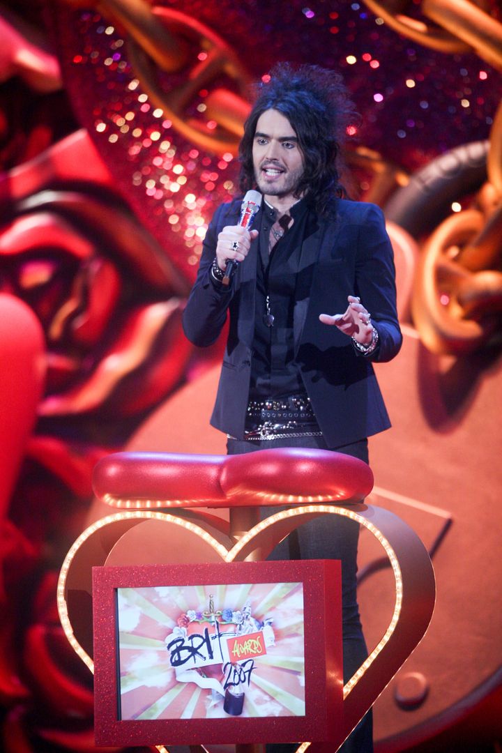 Russell Brand on stage at the Brit Awards in 2007