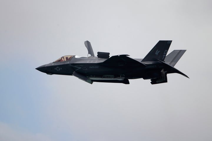 A United States Marine Corps F-35B Lightning II takes part in an aerial display during the Singapore Airshow 2022 at Changi Exhibition Centre in Singapore, Feb. 15, 2022. A Marine Corps pilot safely ejected from a fighter jet over South Carolina and the search for his missing aircraft was focused on two lakes near North Charleston. Military officials say the pilot parachuted safely into a North Charleston neighborhood Sunday Sept. 17, 2023. He was taken to a hospital and was in stable condition. The pilot's name has not been released. A search for the missing F-35 was focused on Lake Moultrie and Lake Marion, which are north of North Charleston.