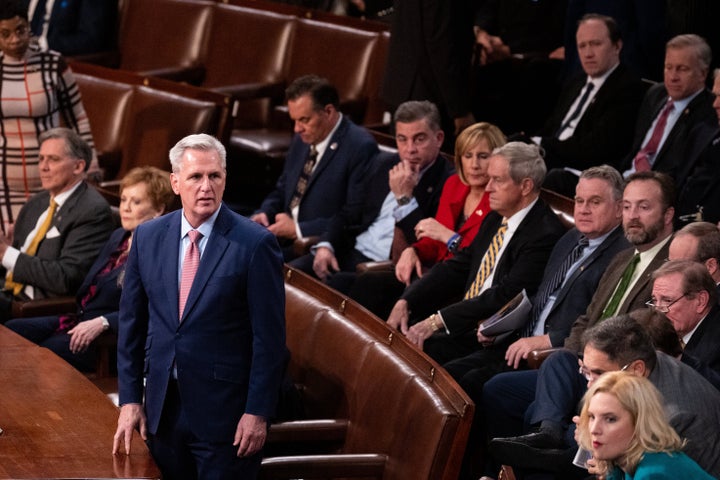 Rep. Kevin McCarthy (R-Calif.) waits for Ukrainian President Volodymyr Zelenskyy to deliver his address to a joint meeting of Congress at the U.S. Capitol on Dec. 21, 2022.