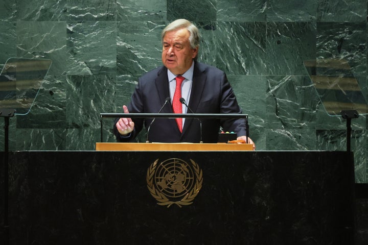 UN Secretary General Antonio Guterres speaks during the United Nations General Assembly (UNGA) at the United Nations headquarters on September 19, 2023 in New York City.