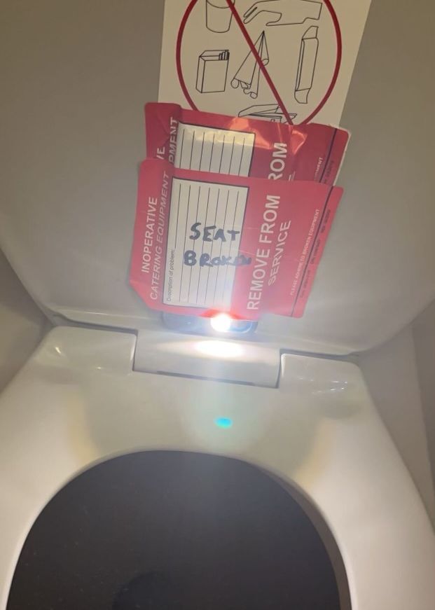 The 14-year-old girl said she found this iPhone taped to the back of the toilet seat after the male flight attendant went in before her. She allegedly snapped this photo before exiting the bathroom.